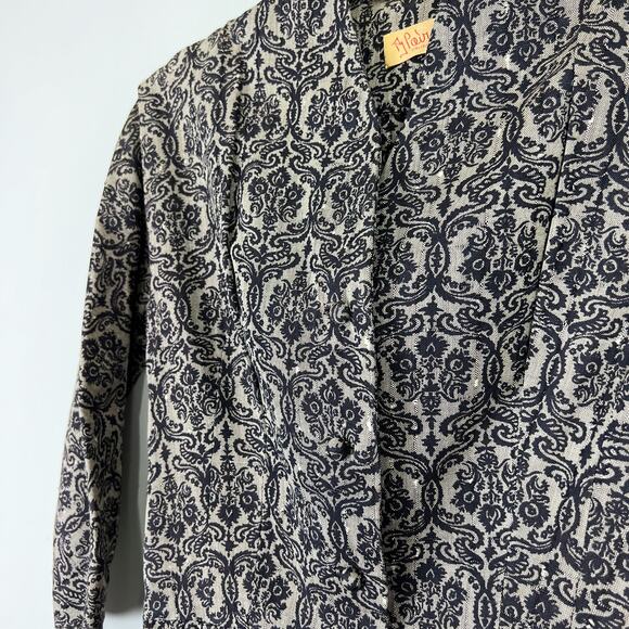 Vintage 50s 60s grey and black damask tapestry dress pleated skirt Size XS - Picture 6 of 9